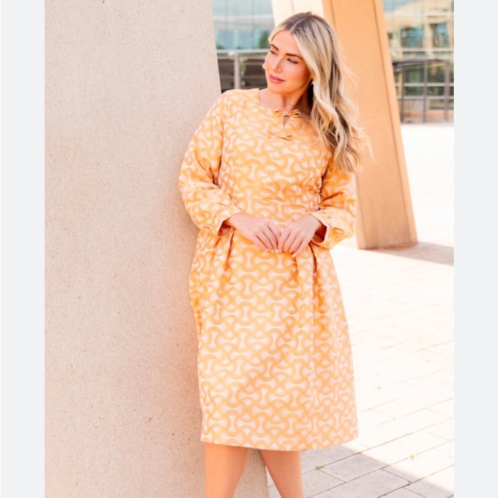 Sweetsalt Kim dress square neck front bows gold